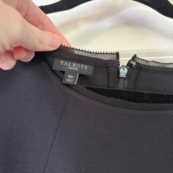 Talbots Black Fit & Flare Stretch Dress Eyelet Lace Detail Knee Length Size 10P - Picture 3 of 7